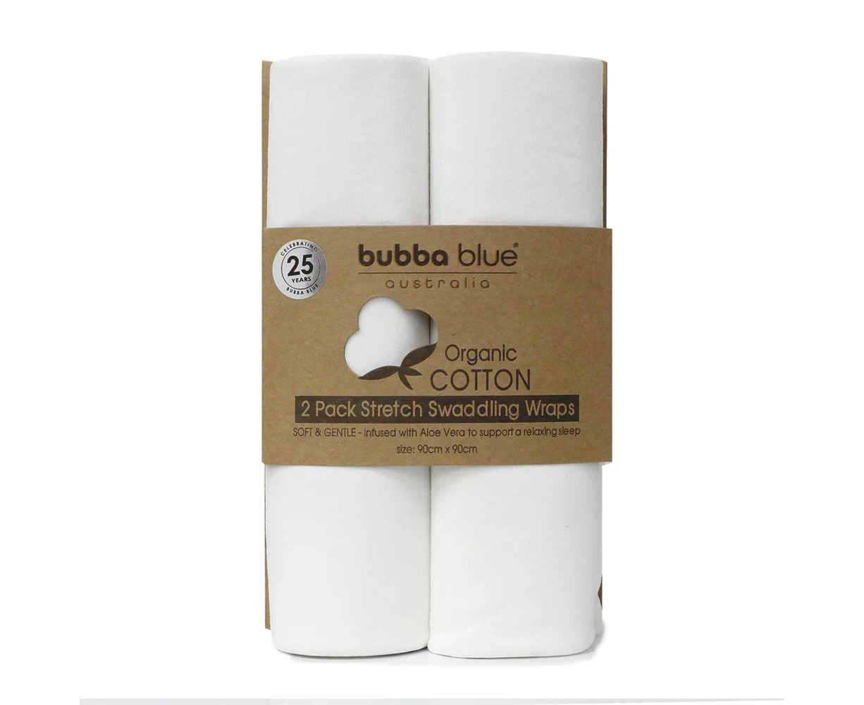 2PK Bubba Blue 90x90cm Organic Cotton Jersey Swaddle Wraps Baby 0-12m Off White