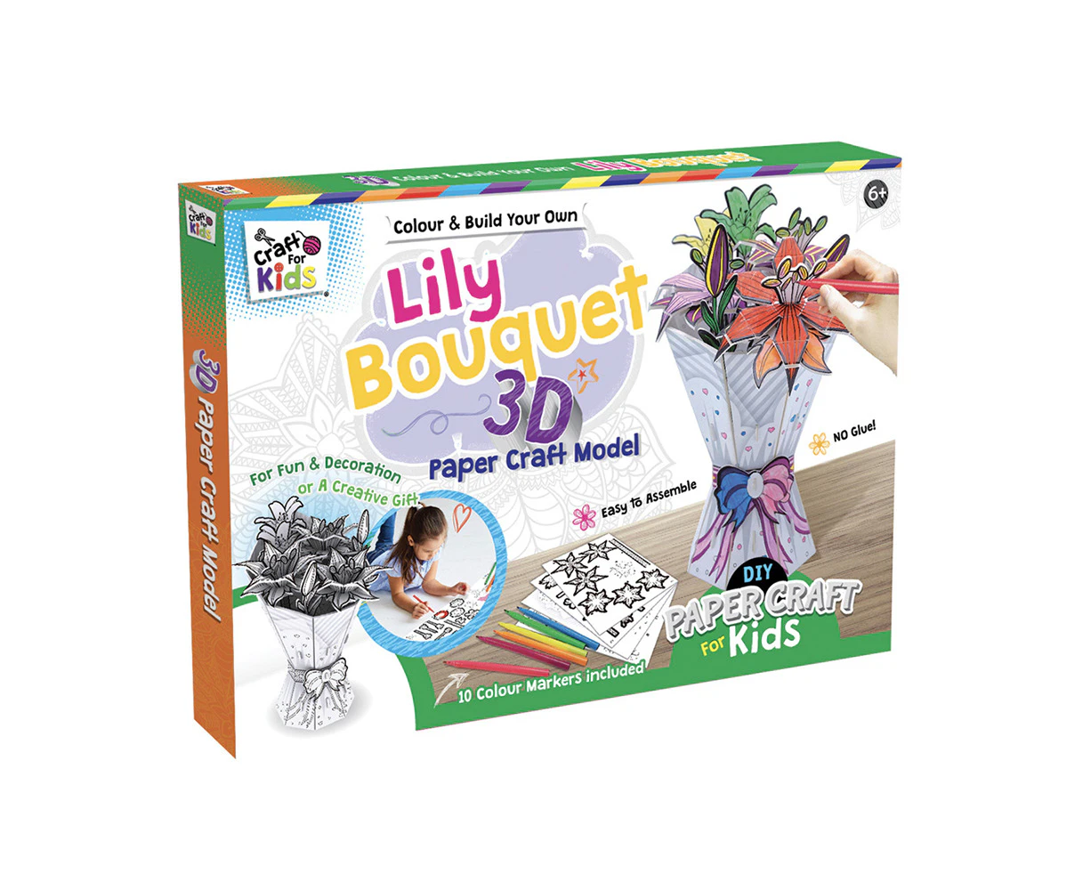 Craft For Kids Colour & Build Your Own Lily Bouquet 3D Papercraft Set