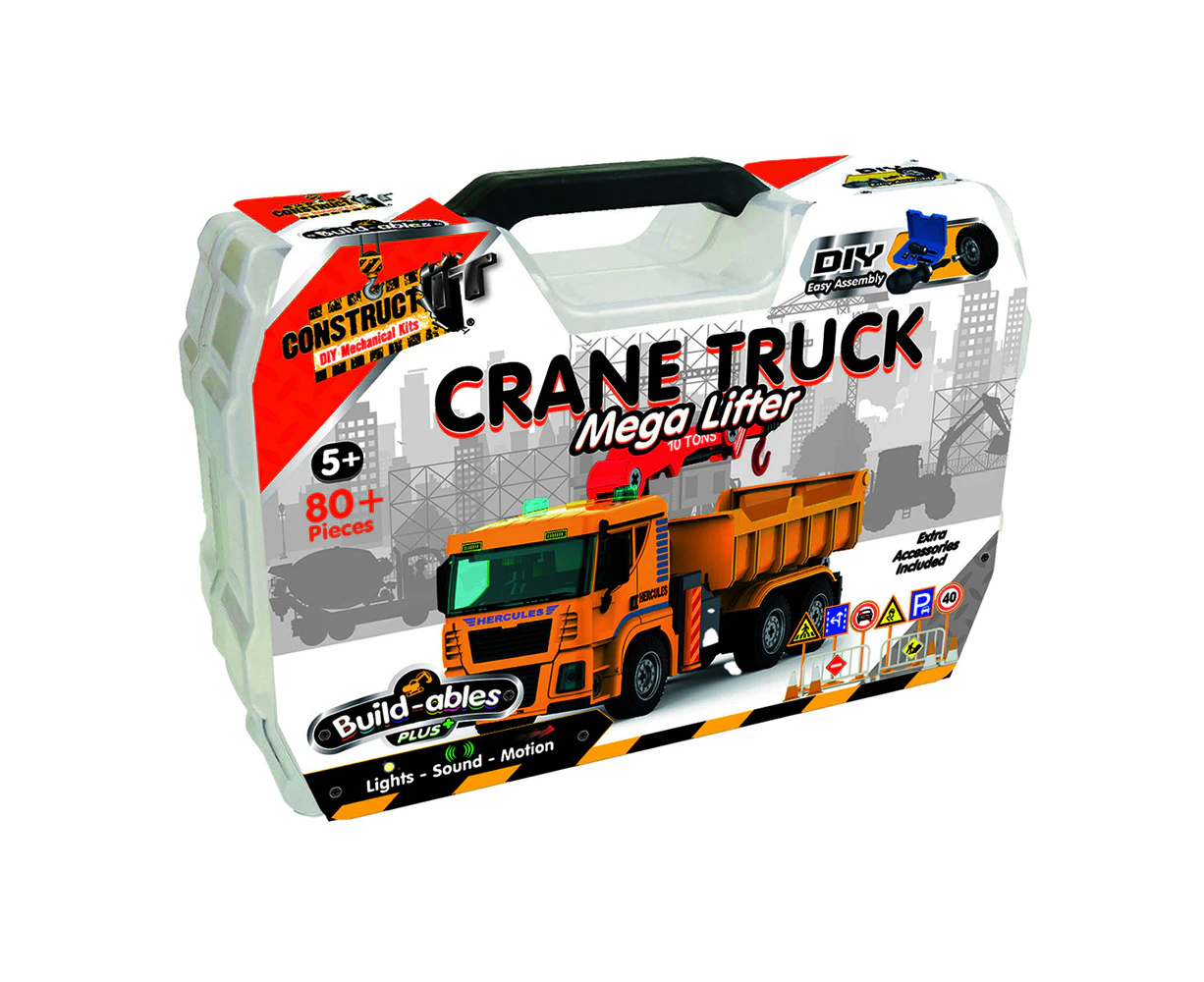 80pc Construct IT Buildables Crane Truck DIY Toy Set w/ Case Build Kit Kids 5y+