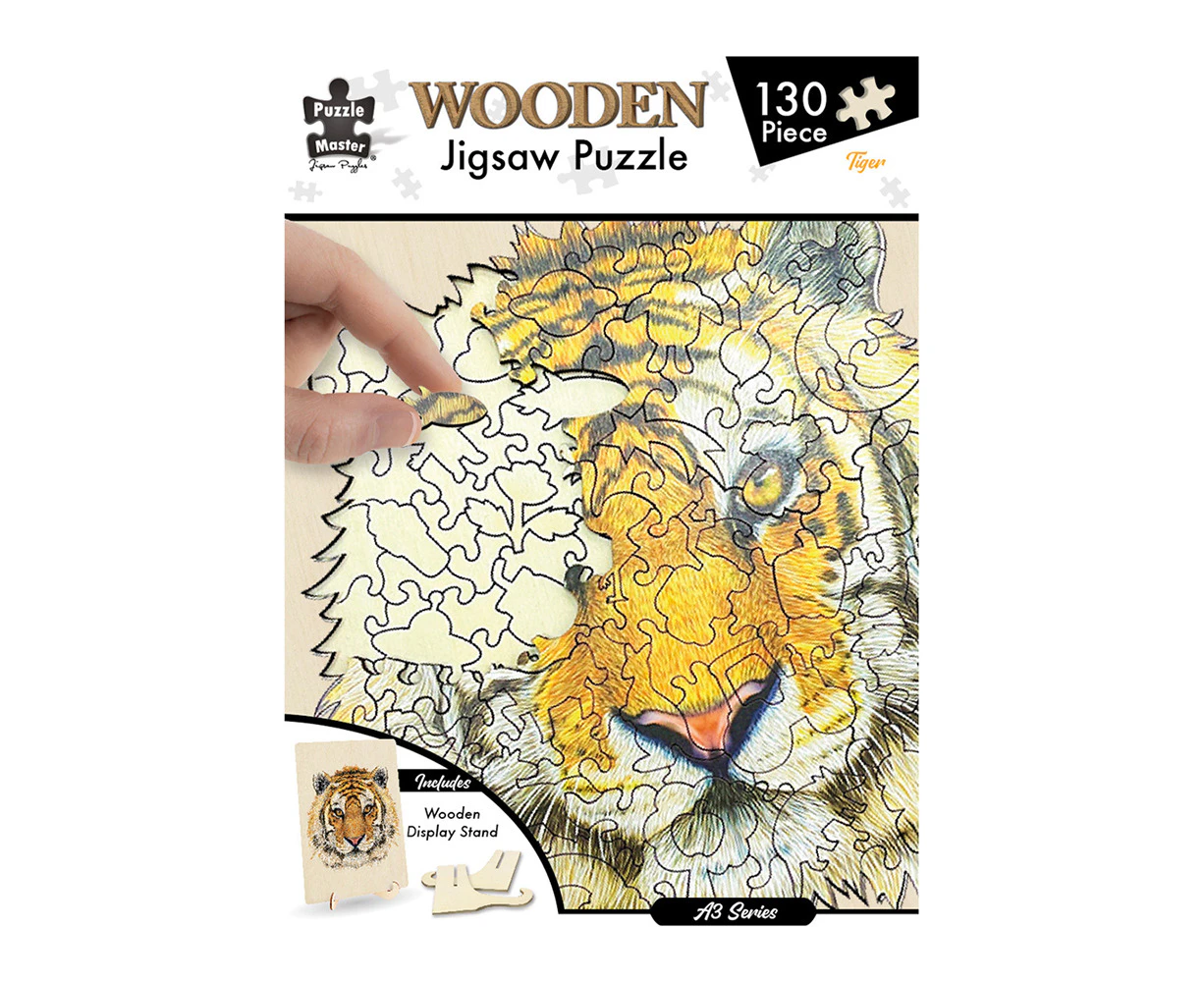 130pc Puzzle Master A3 Shaped Wooden Jigsaw Puzzle w/ Stand Set Kids 8y+ Tiger