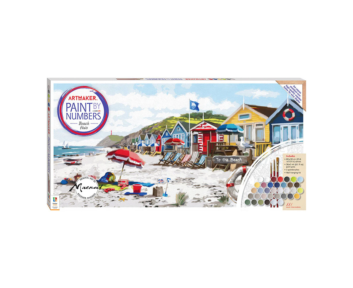 Art Maker Paint by Numbers Canvas Beach Huts Painting Set Art/Craft Activity