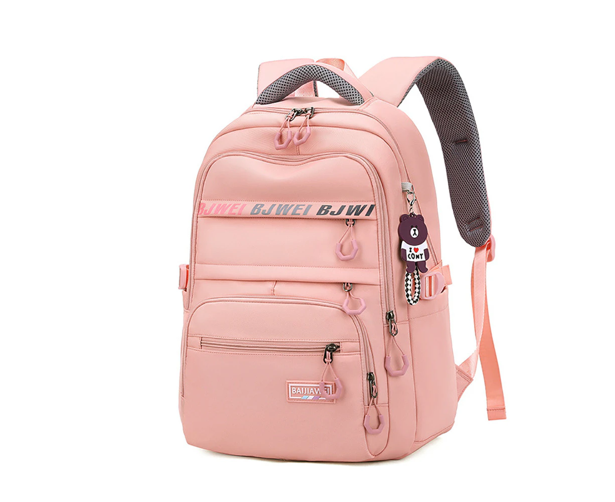 Lightweight Large Capacity School Backpack with Laptop Compartment for Teens and Women--Pink