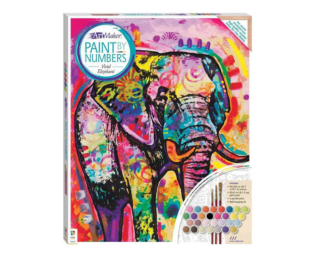 Art Maker Paint by Numbers Canvas: Vivid Elephant Painting Set Activity 14y+