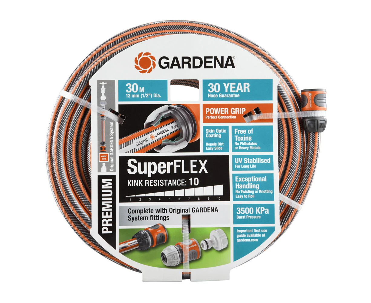 Gardena Premium SuperFLEX Fitted Outdoor Garden Watering Hose 13mm x 30m