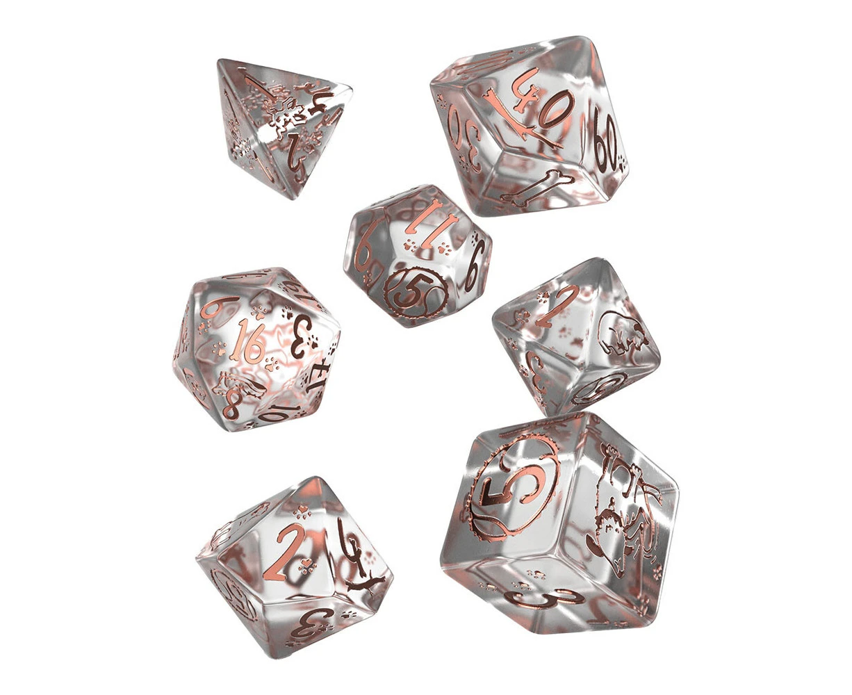 7pc Q-Workshop Dogs/Bubbles Plastic Role Playing Games Dice Set Translucent