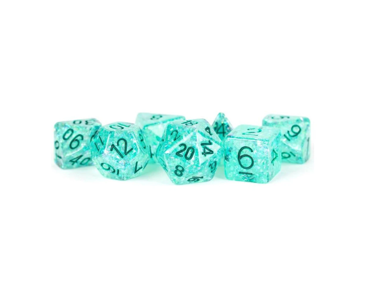 7pc Fanroll by Metallic MDG Polyhedral Resin Tabletop Gaming Dice Set 16mm Teal