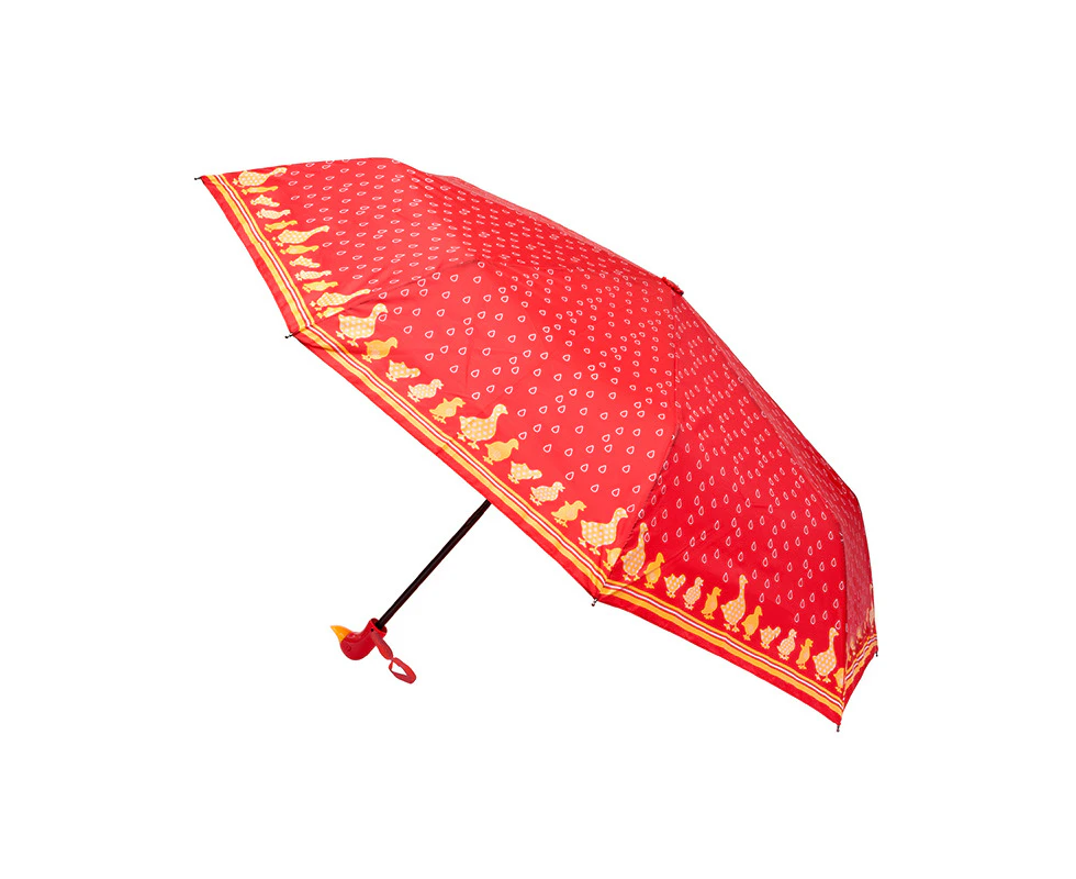 Clifton Women's Folding 100cm Duck Handle/Print Umbrella UV Sun Shade/Cover Red