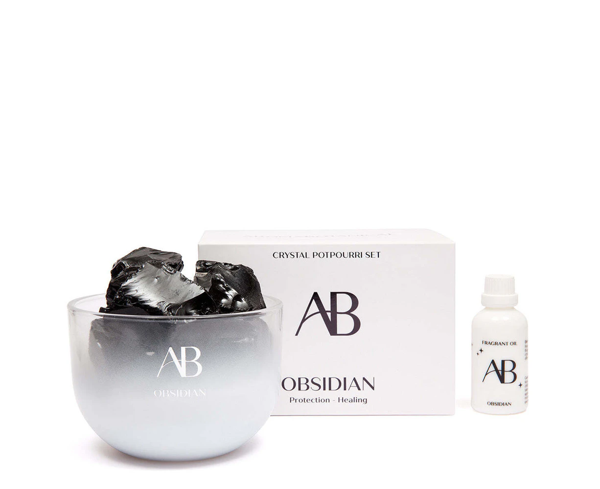 3pc Aromabotanical Crystal 50ml Potpourri & Oil Scented Fragrance Set Obsidian