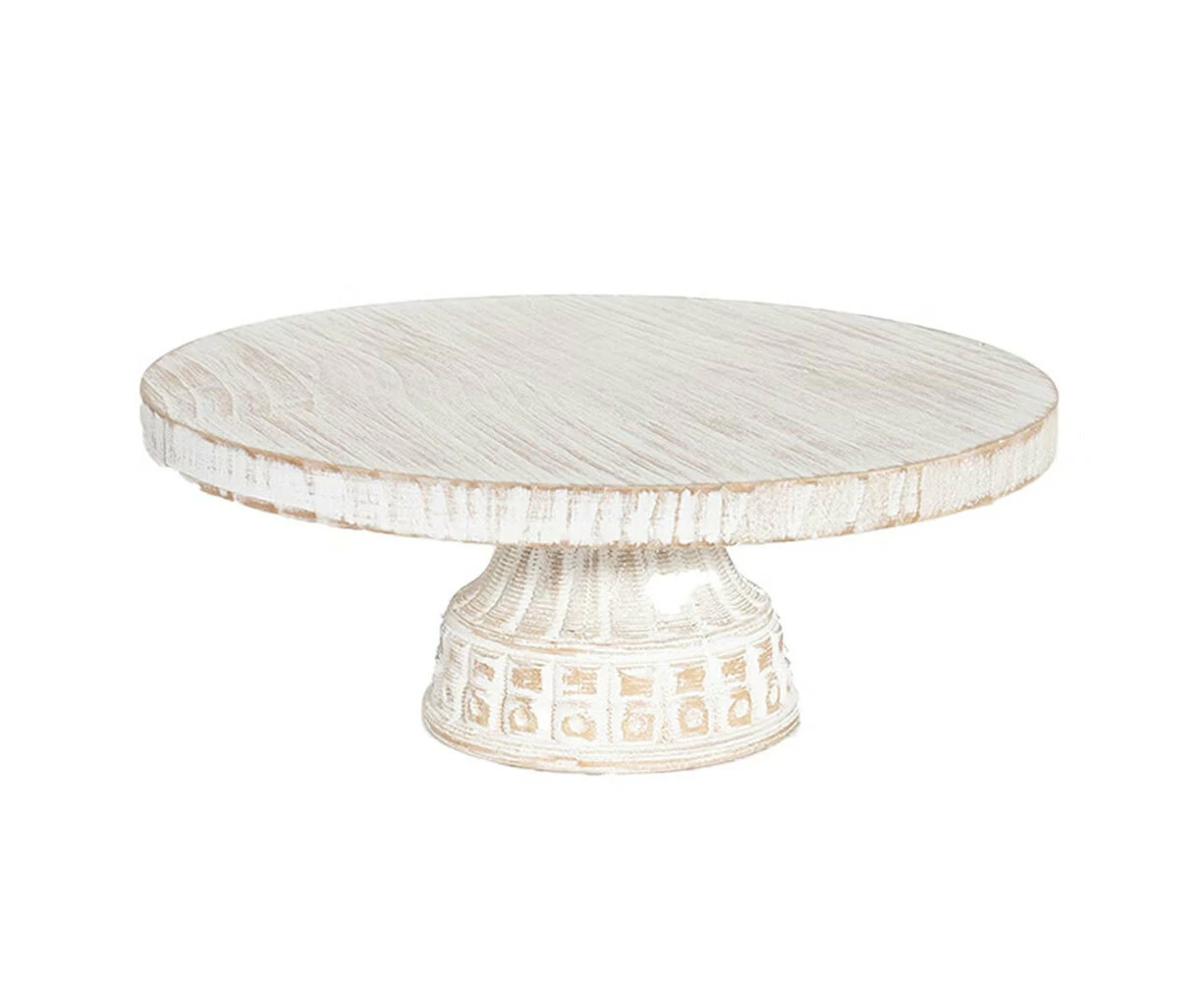 DWBH 28cm Carved Wooden Cake Base Stand Holder Home Table Display Platter White