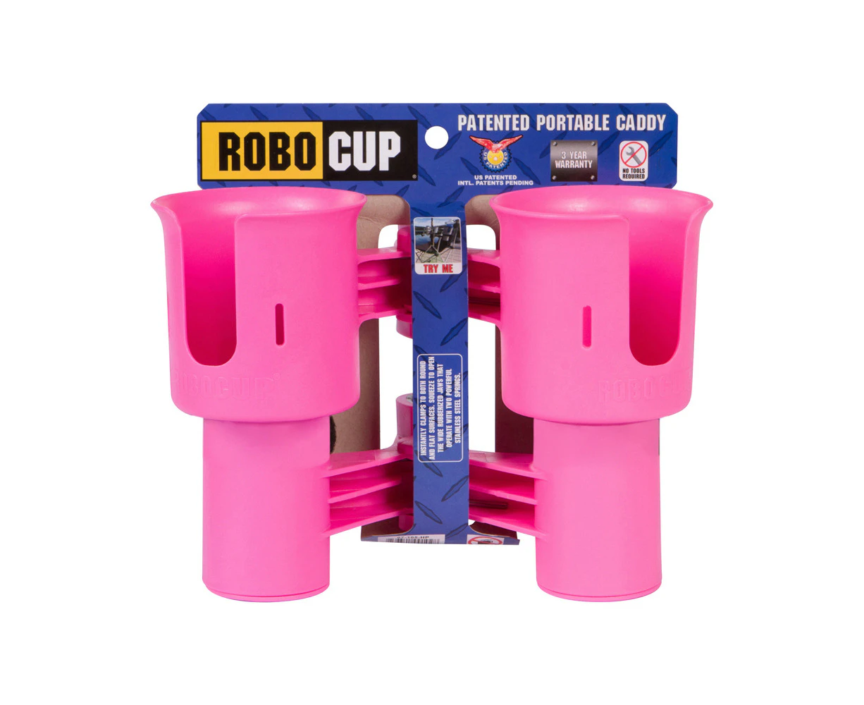 Robo Cup Portable 2-Drink Caddy/Bottle Holder Camping/Fishing Accessory Hot Pink