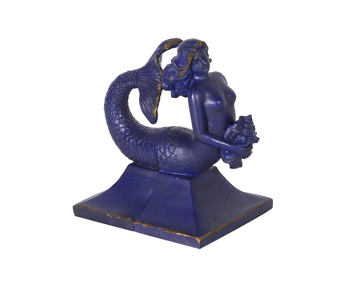 DWBH Homewares Resin Mermaid Bookends Shelf Home Decorative Set Navy 18x19cm