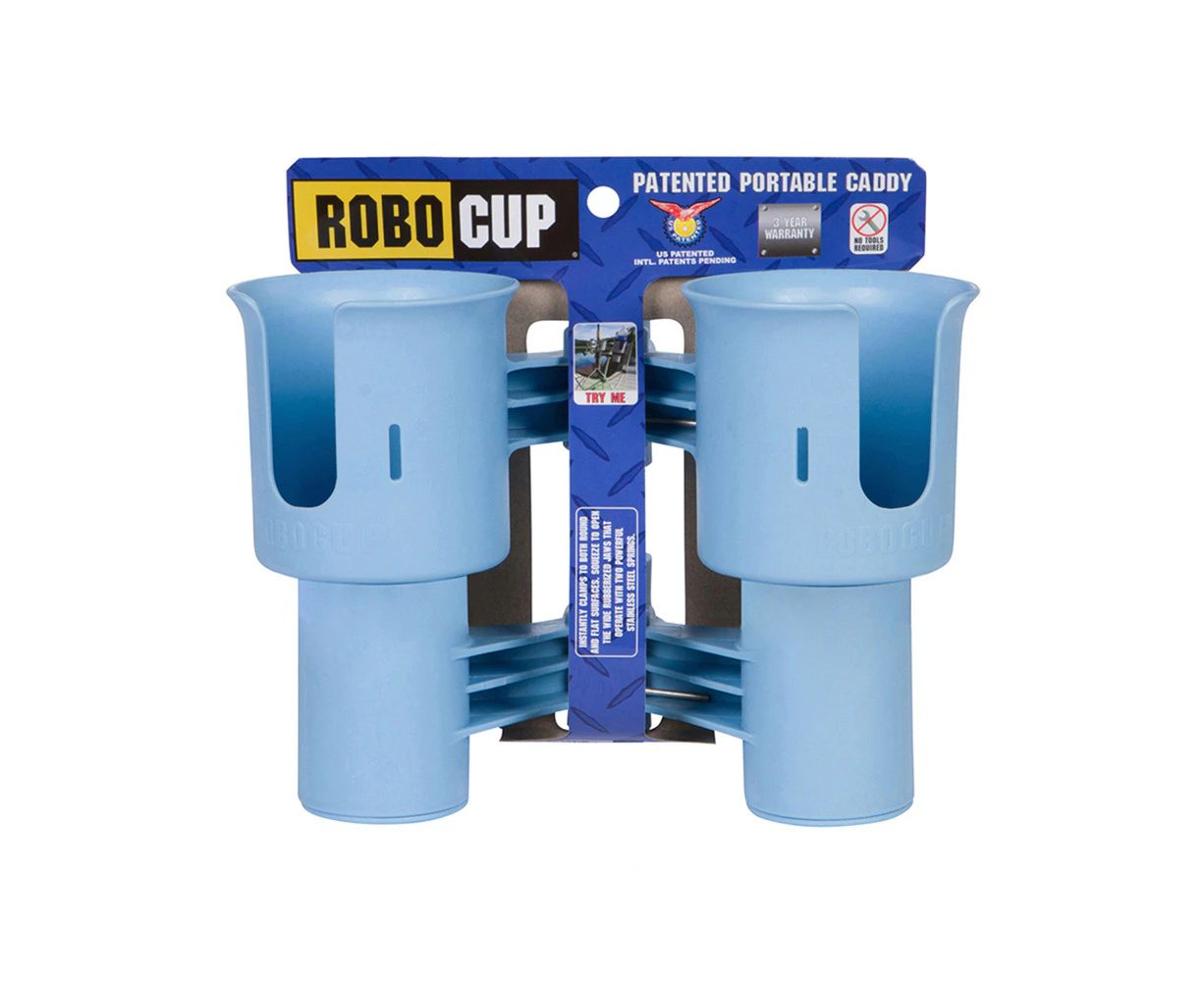 Robo Cup Portable 2-Drinks Caddy/Bottle Holder Camping Accessory Light Blue