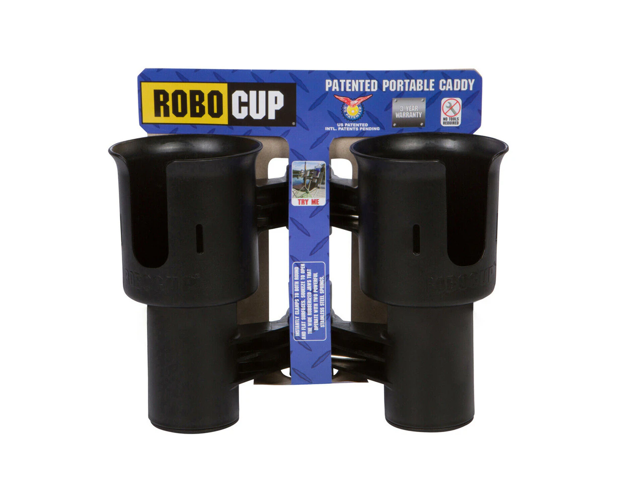 Robo Cup Portable 2-Drink Caddy/Bottle Holder Camping/Fishing Accessory Black