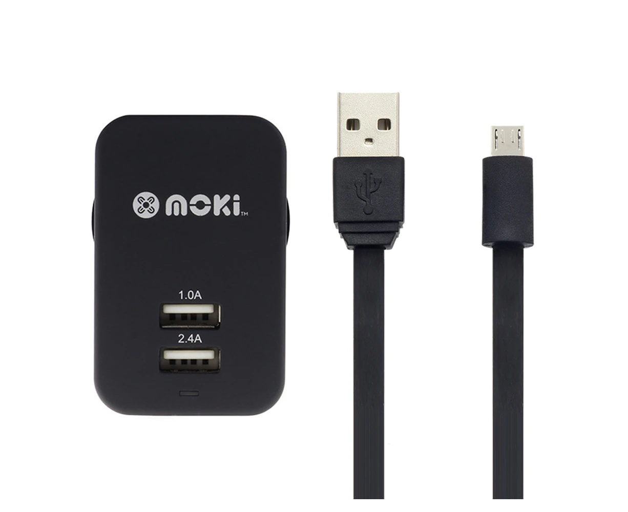 Moki 3.4A Micro-USB to Dual USB-A Charge Cable/Wall Adapter Plug Phones/Cameras