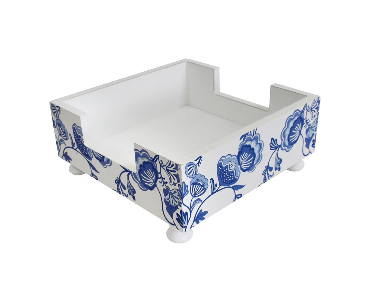 Wood 19cm Napkin Holder Home/Kitchen Paper Towel Storage Rack Square Blue/White