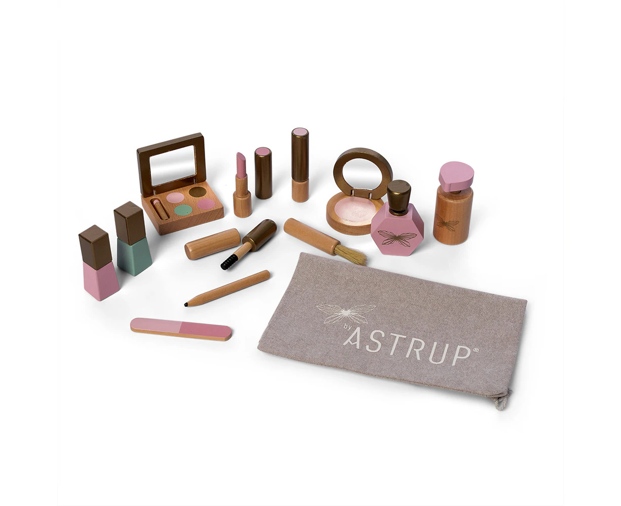 13pc Astrup Role Play Make Up Beauty Salon Wooden Cosmetic Toy Set Kids 3y+