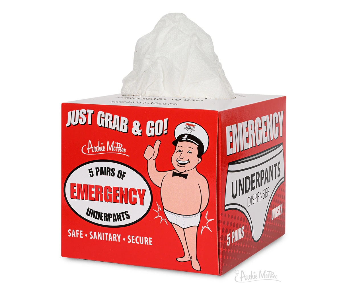 Archie McPhee 5 Pairs Emergency Underpants Underwear w/ Dispenser Box