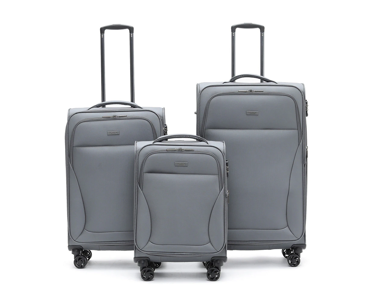 3pc Australian Luggage Co Softside Wings Wheeled Suitcase Luggage Set - Grey