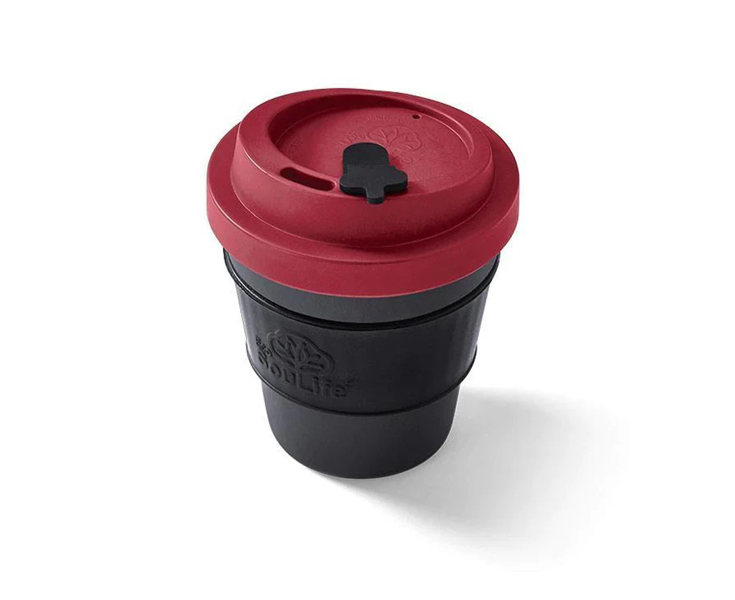 Eco SouLife Biodegradable Travel Mug 355ml Bio Sip Cup Dark Grey w/ Red Lid