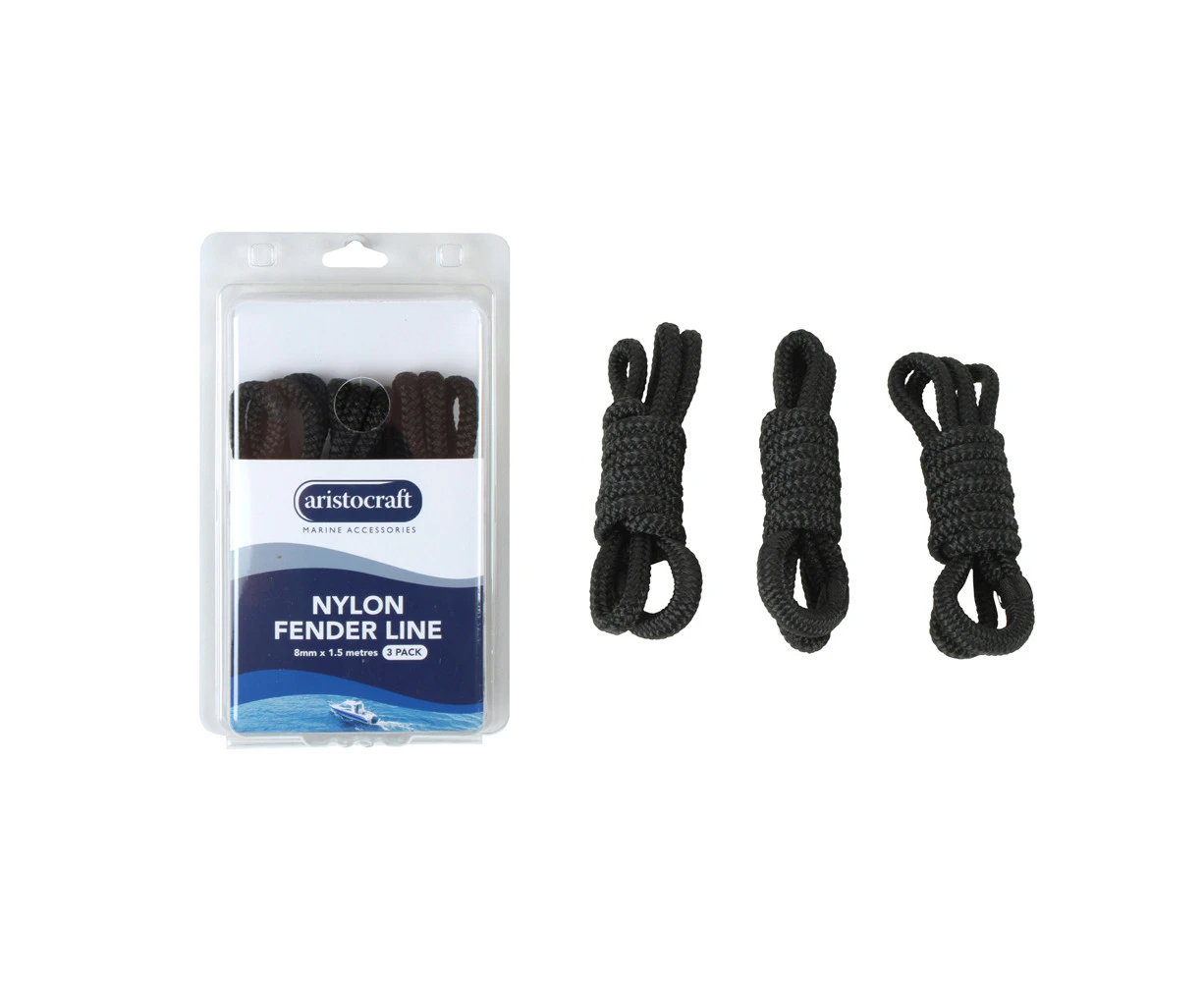 3pc Aristocraft 1.5M/8mm Fender Line Double Braided Rope Boat Accessory Black