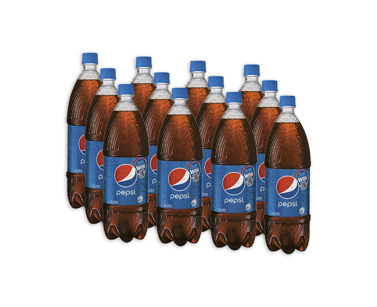 12pc Pepsi Cola Flavoured Soft Drink Sparkling/Carbonated Soda Bottles 1.25L