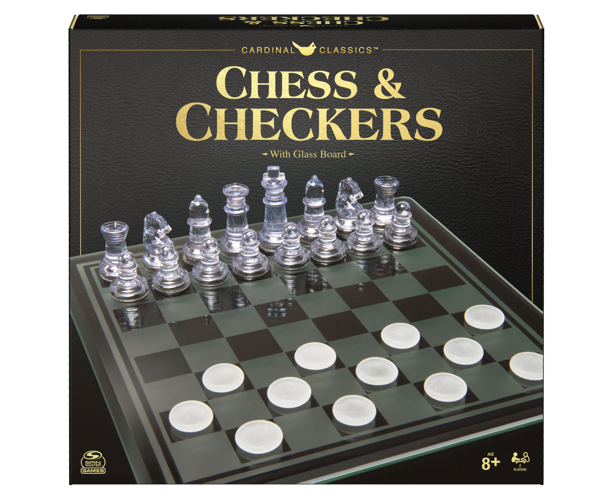 58pc Classic Games Chess & Checkers w/ Glass Board Game Play Set 2-Player 3+