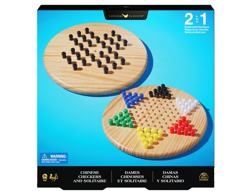 Classic Games Wooden Solitaire/Chinese Checkers Board Game Set 1-6 Player 3+