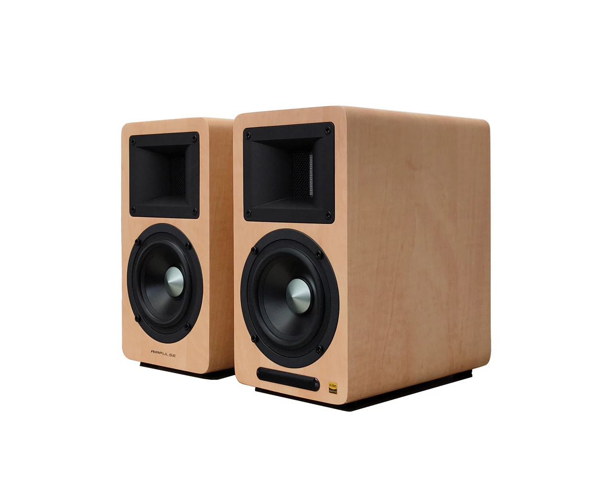 Airpulse A80 Hi-Fi Active Bookshelf Speaker Sound System Home Entertainment Pine