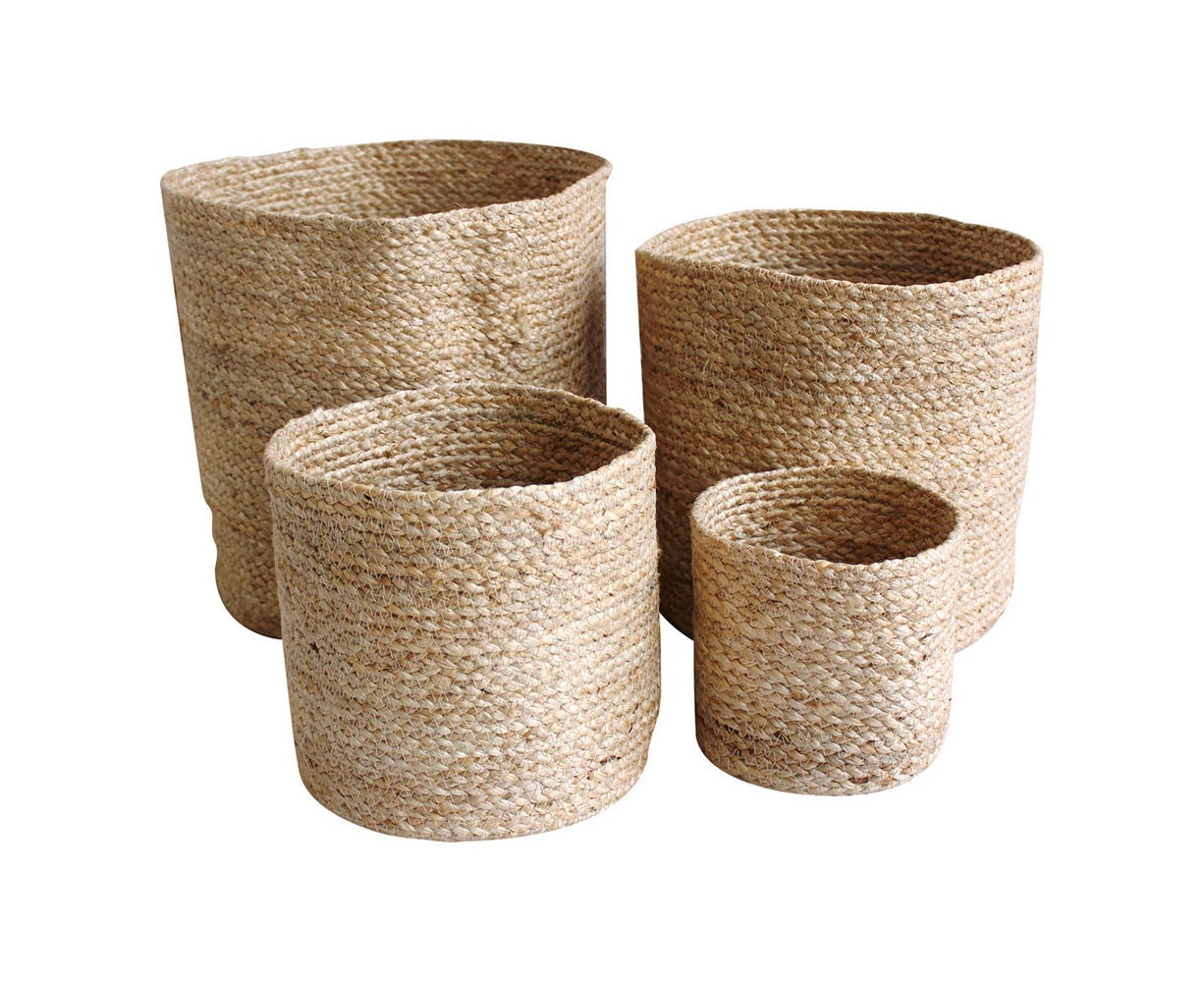 4pc Maine & Crawford Peta Jute Basket Round Storage Home Display Set Natural