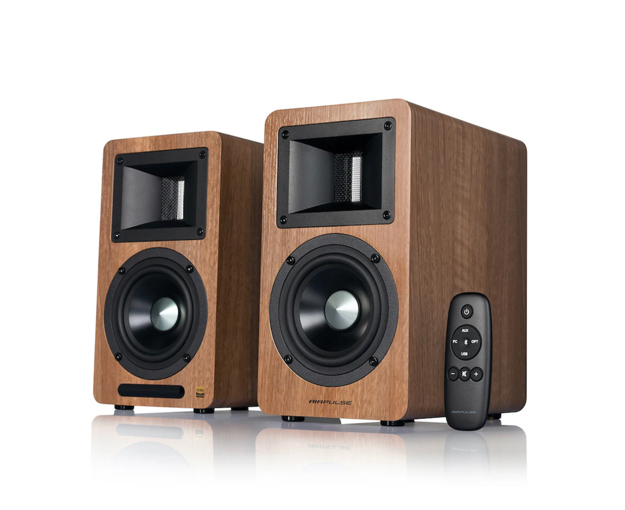 Airpulse A80 Hi-Fi Active Bookshelf Speaker Sound System Entertainment Walnut