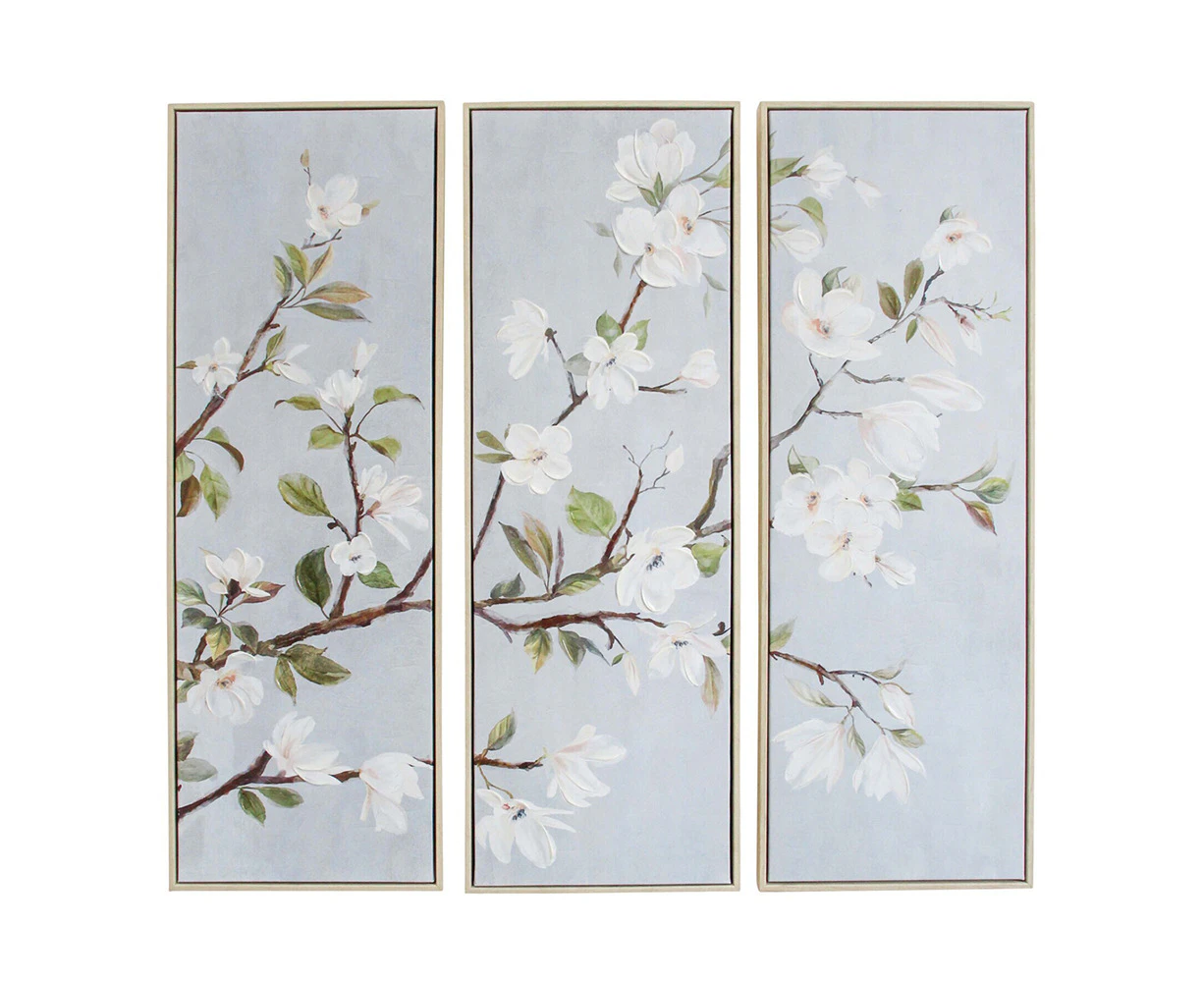 3pc Framed Canvas/Acrylic 30x90cm Magnolias Set Wall Hanging Art Home Display