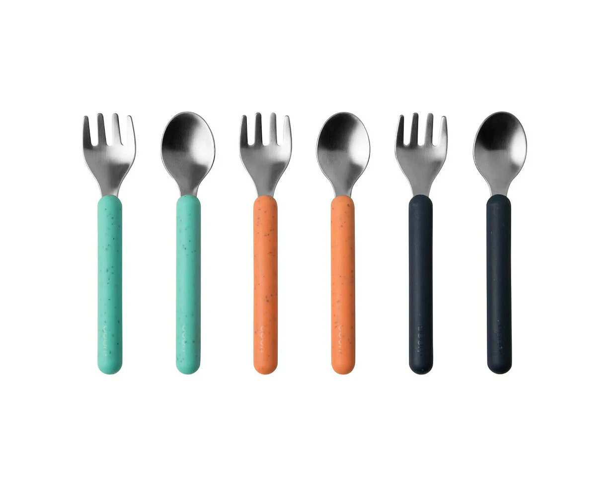 6pc Boon Chow Baby/Toddler Stainless Steel Utensils Mint/Orange/Navy 18M+