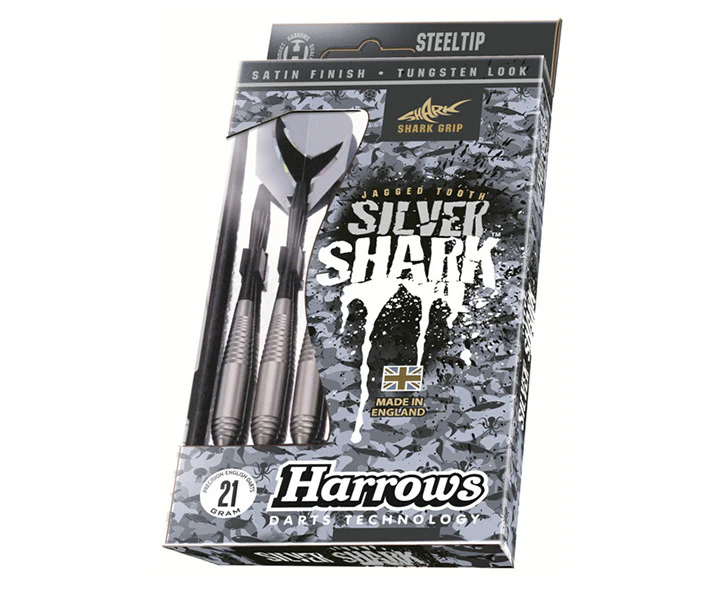 Harrows Silver Shark Speedline Hologram Flight Tungsten Look 21g Steel Tip Darts