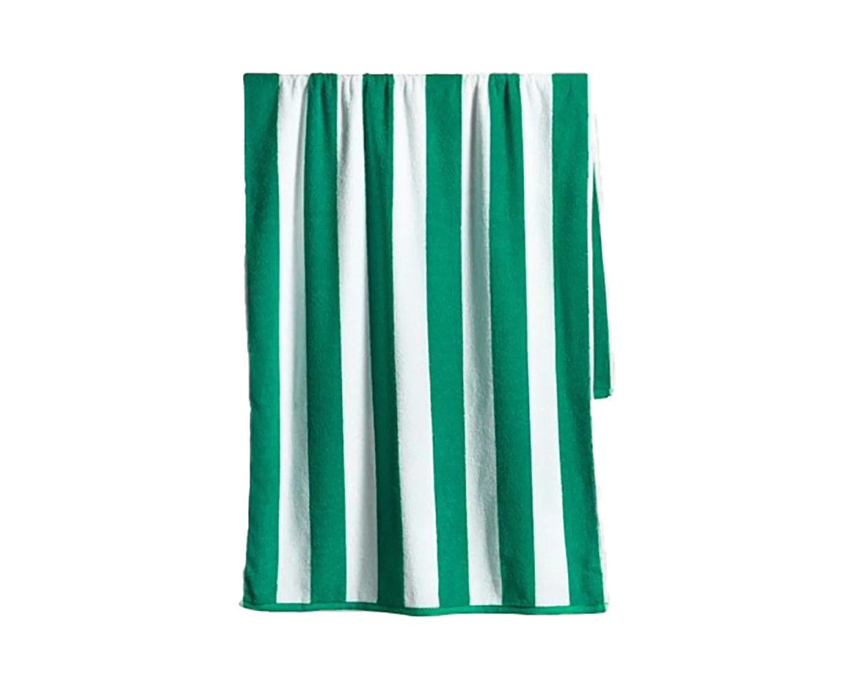 Canningvale Striped Cabana 160cm Cotton Terry Beach Summer Outdoor Towel Emerald