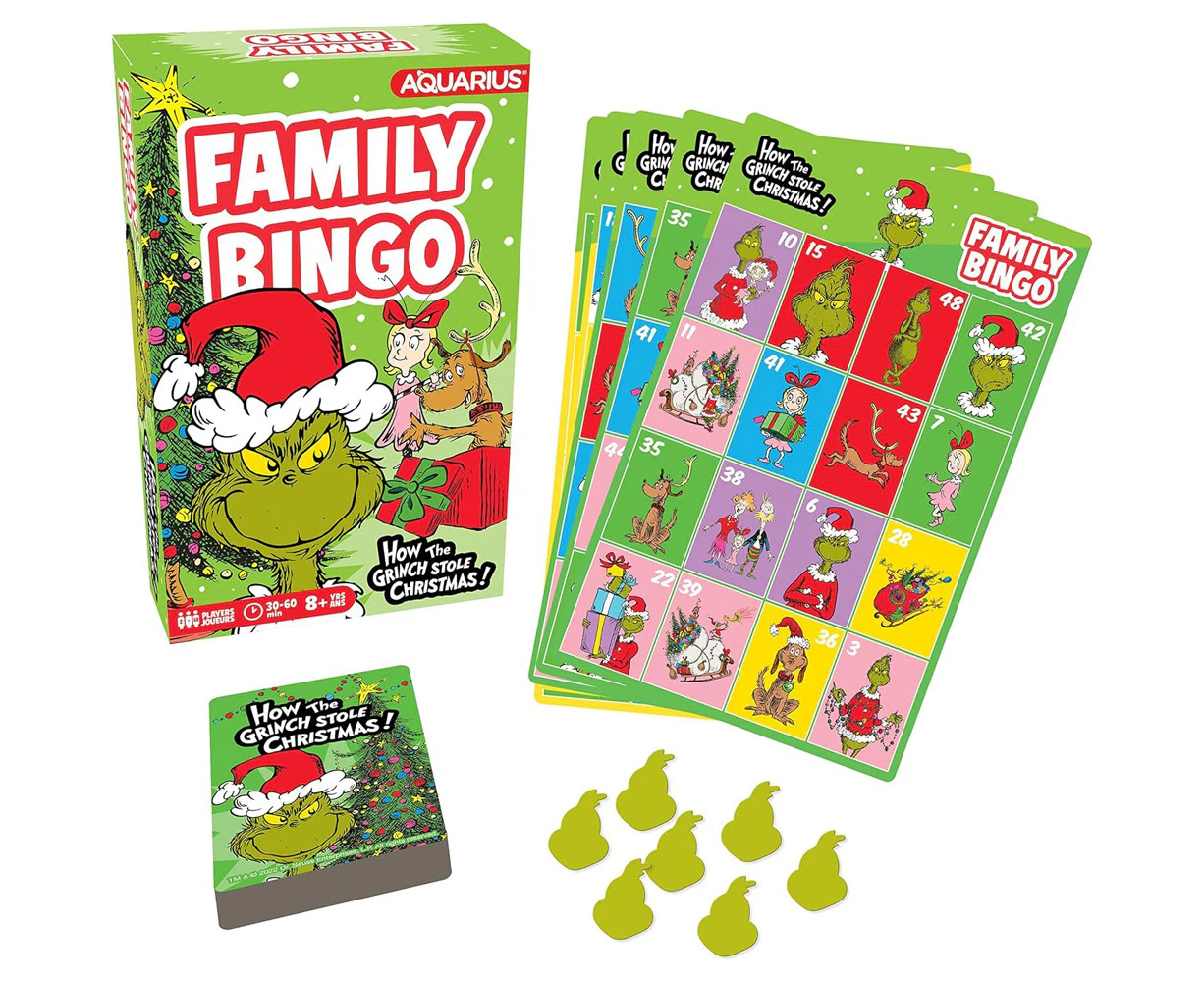 Aquarius The Grinch Family Bingo Card 2-18 Players Game Playing Fun Party 8y+