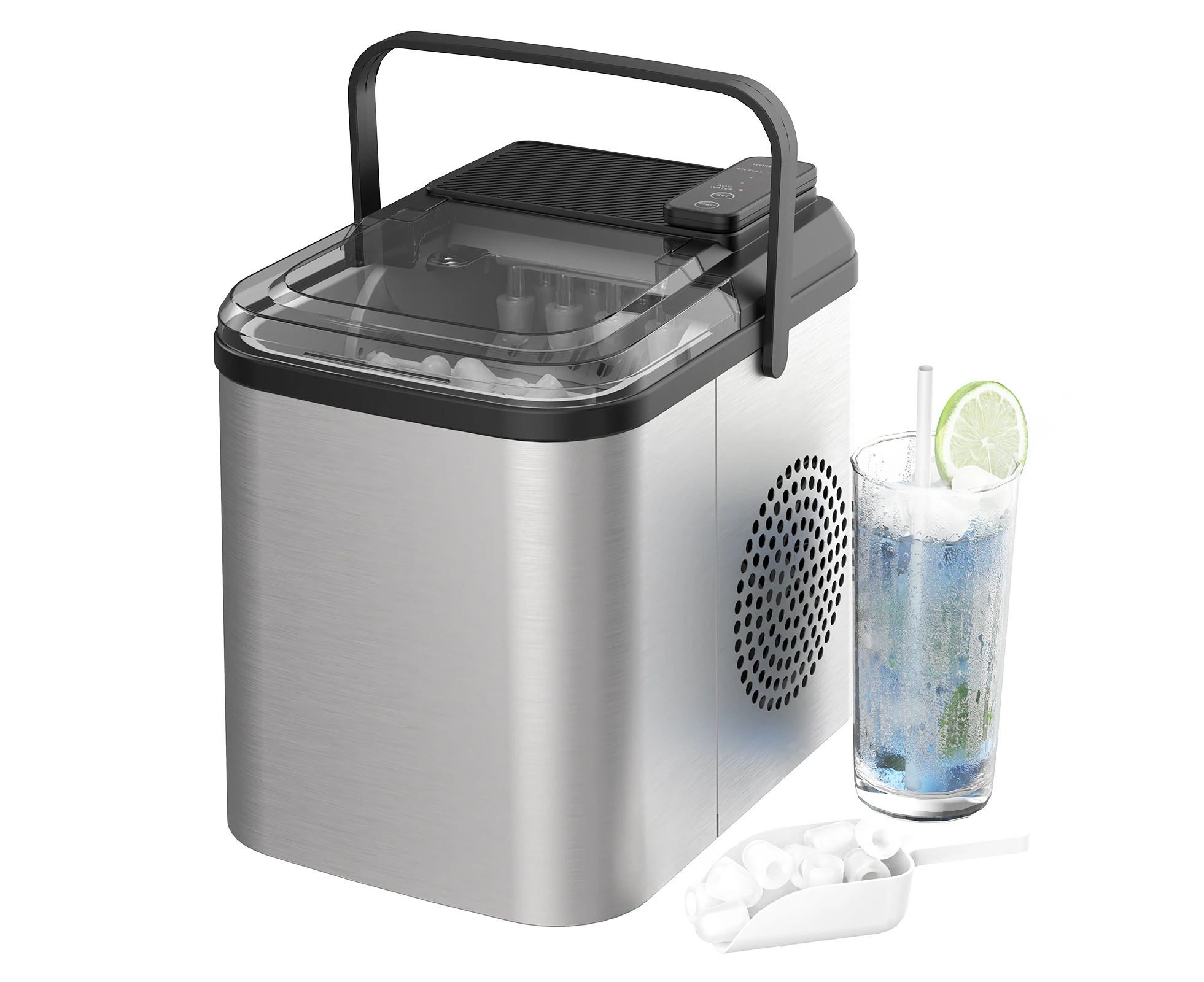 ADVWIN Countertop Ice Maker Machine Portable Self-Cleaning Ice Machine with Carry Handle Stainless Steels