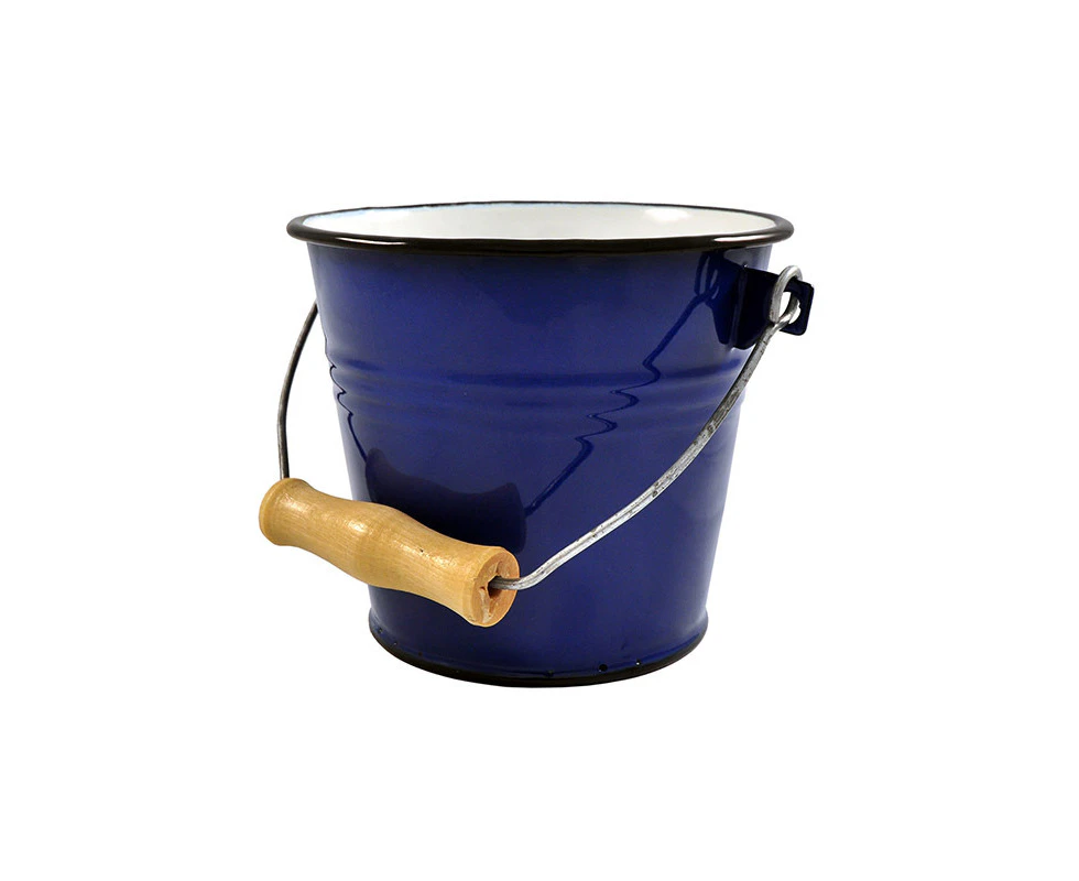 Urban Style Enamelware 1L Ice Bucket Storage Container Cooler w/Wire Handle Blue