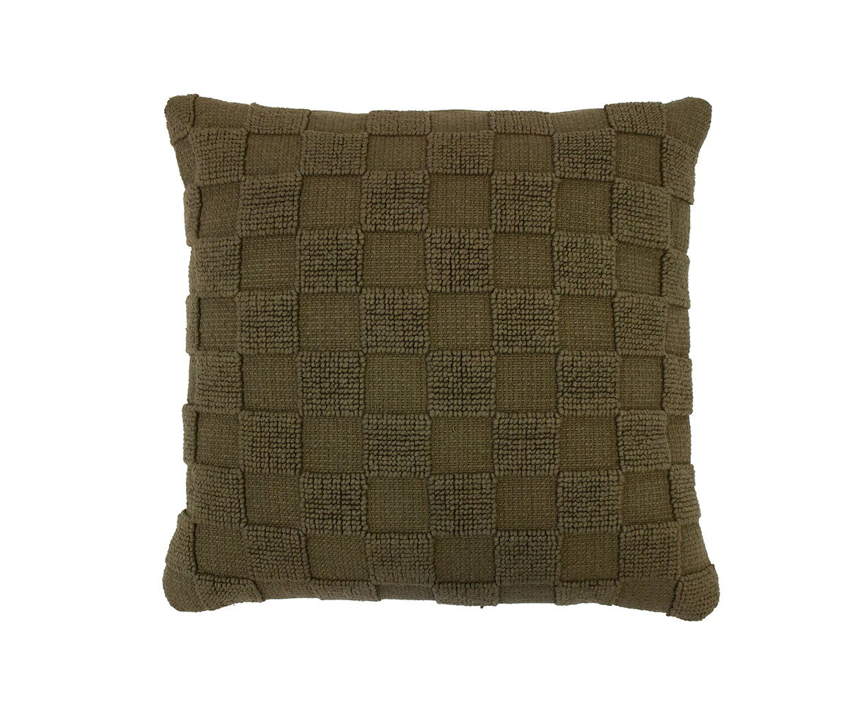 Bambury Harris 500GSM 100% Cotton Square Checkerboard Cushion Olive 50x50cm