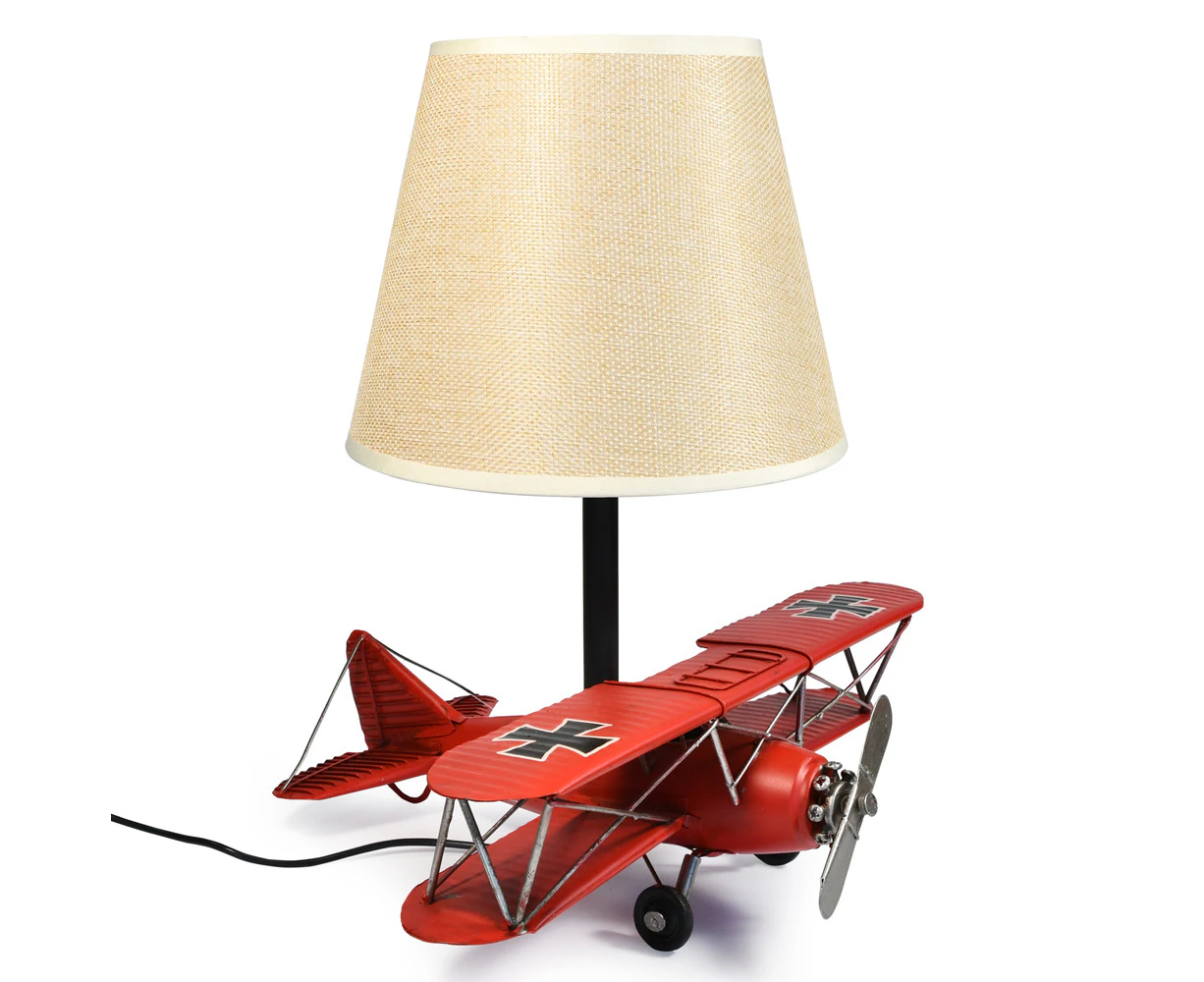 Auto Petit USB Desk/Table LED Lamp Baron Plane 29x33cm Retro Home Decor Red