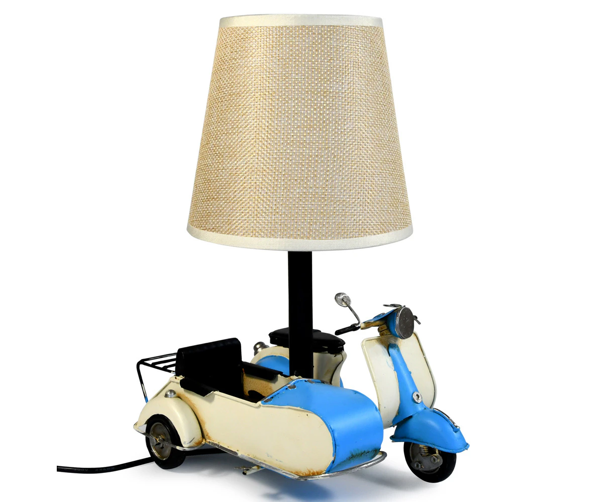 Auto Petit USB LED Desk/Table Lamp Scooter & Sidecar Home Decor 18x26cm Blue