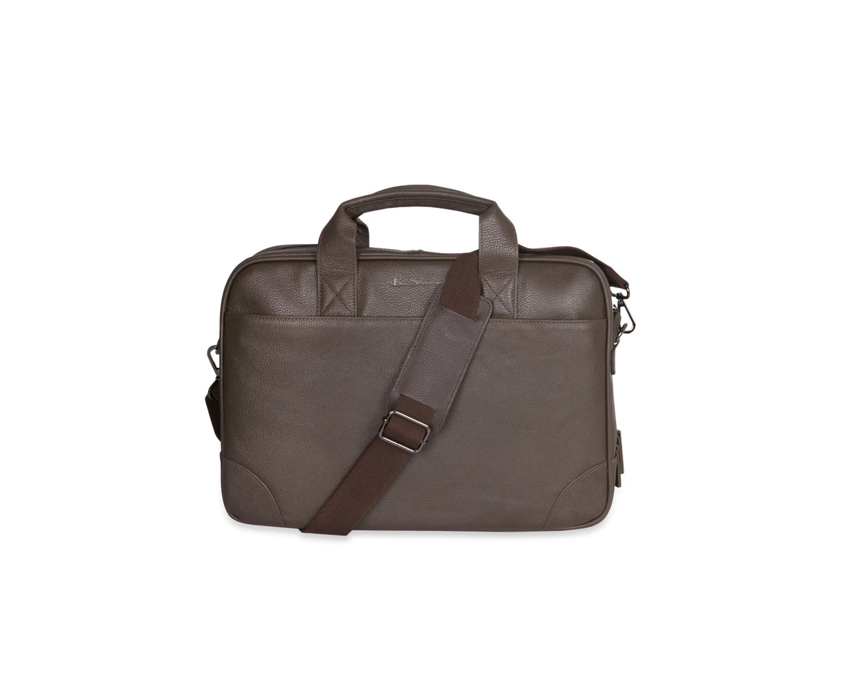 Ben Sherman Men's Leather Briefcase Satchel Messenger Laptop Shoulder Bag Brown