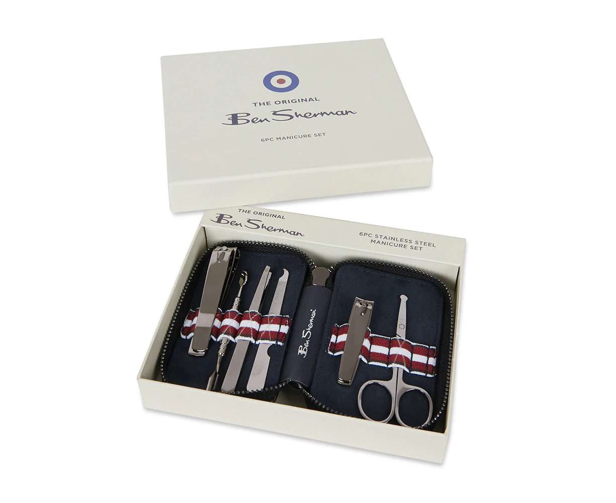 7pc Ben Sherman Men's Manicure Set Nail Clipper/Cuticle Pusher Grooming Kit Navy