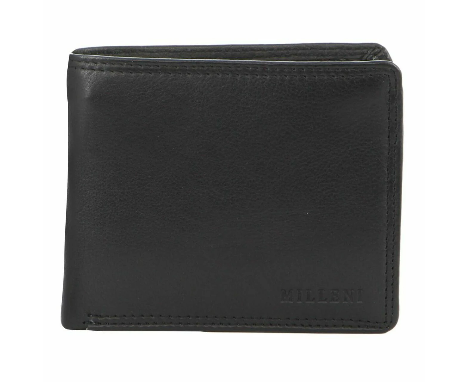 Milleni Mens 11cm Leather Flat Wallet Money/Credit Card Cash Holder/RFID Black