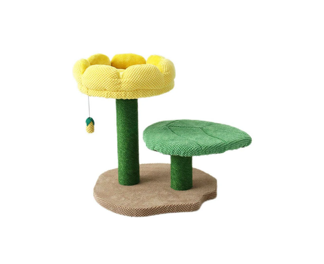 Catio 2-Level Yellow Camelia Flower Cat Scratching Tree Furniture Scratcher Post