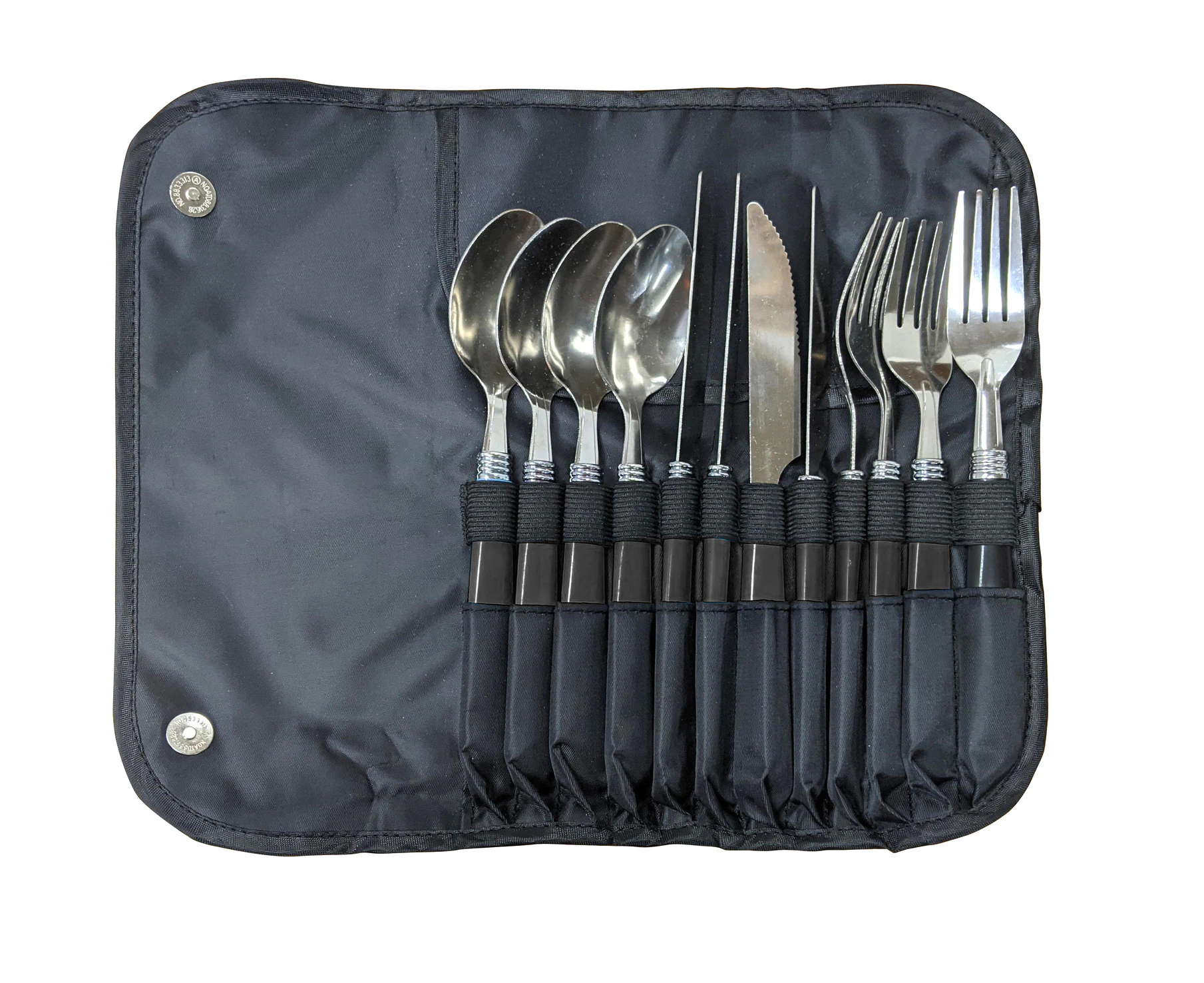 12pc Wildtrak Stainless Steel Outdoor Cutlery Set w/ Roll Up Travel Pouch Black