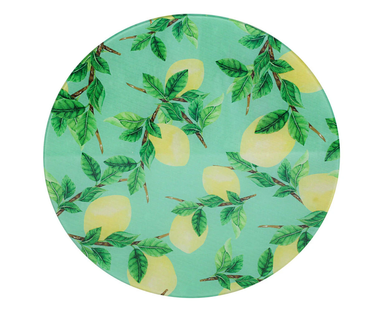 Tempered Glass Tableware 32cm Round Trivet Table Protector/Decor Large Lemon