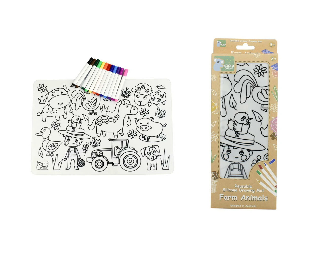 Koala Dream Reusable Silicone Kids/Childrens Drawing Mat- Farm Animals 3Y+