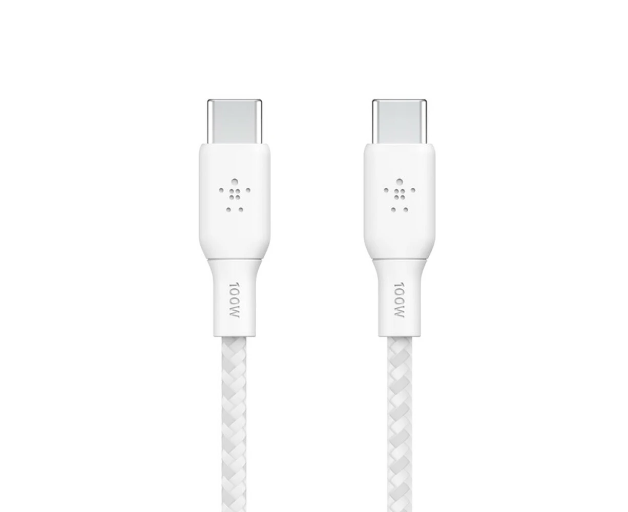 2pc Belkin BoostCharge 2M USB-C To USB-C 2.0 Braided Cable 100W - White