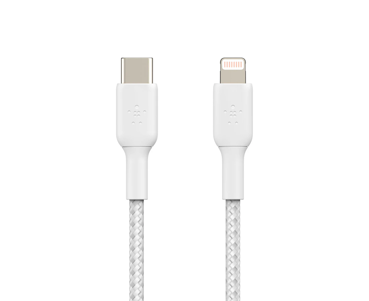 Belkin Braided 1m USB-C to Lightning MFI-Certified Cable For Apple iPhone WHT