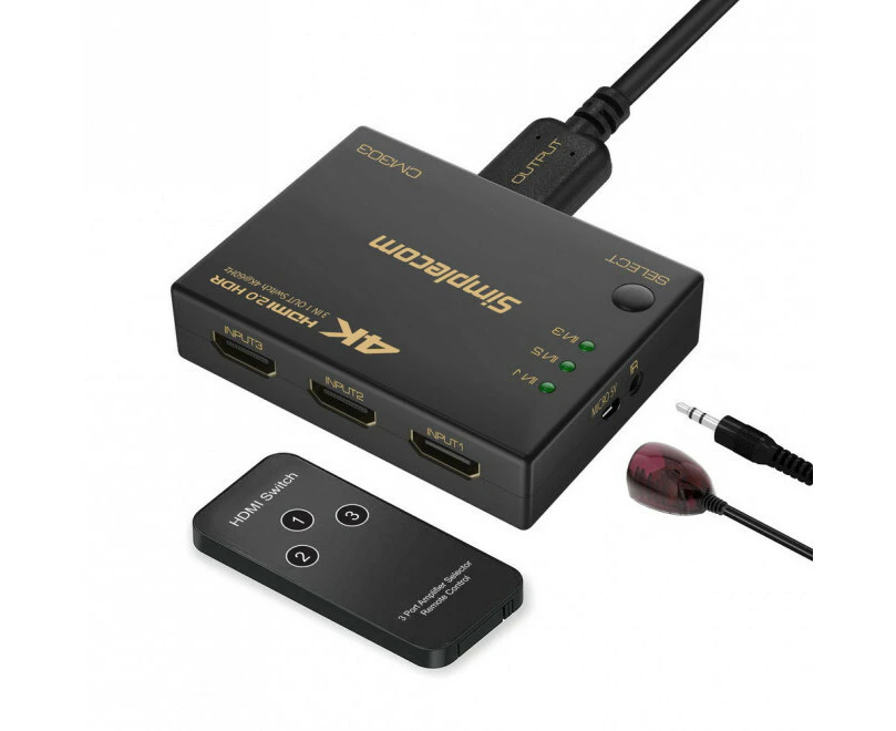 Simplecom CM303 Ultra HD UHD 3 Way HDMI Switch 3 IN 1 OUT Splitter TV Monitor 4K 60Hz